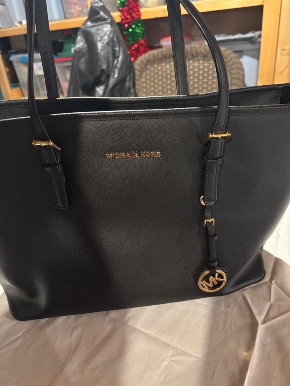 Michael Kors Black Saffiano Tote with Gold Hardware